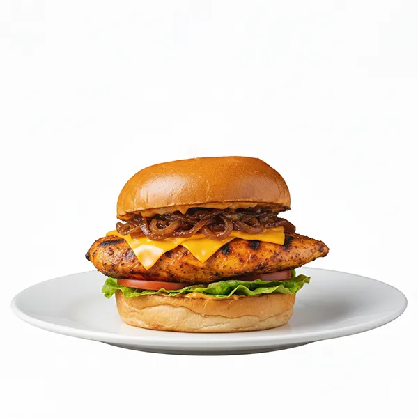 Peri Peri Grilled Chicken Burger With Caramelized Onion & Cheese